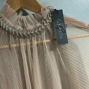 Gracia Sheer Nude Blouse with Metallic Details